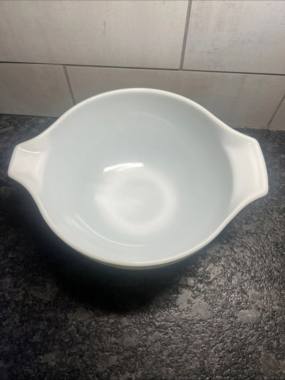 Vintage PYREX Avocado Green Mixing Bowl #443 with White Interior